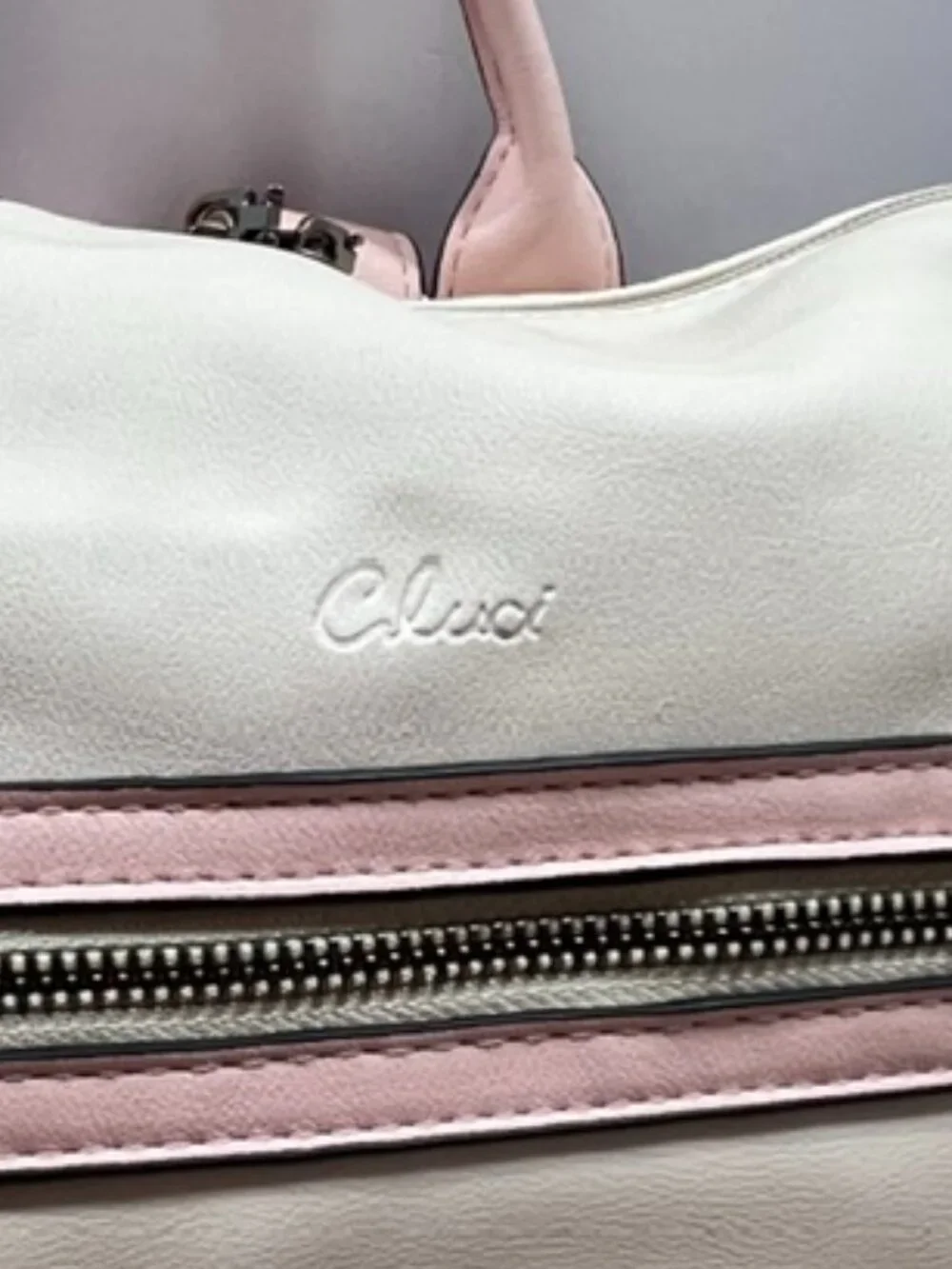 Cluci Cream/Pink w/Floral Front-Pocket Vegan Leather Backpack EUC
